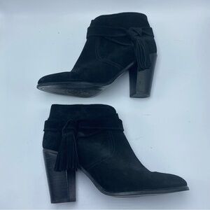 Vince Camuto Fianna Black Suede Leather Ankle Boots 9.5 Fringe